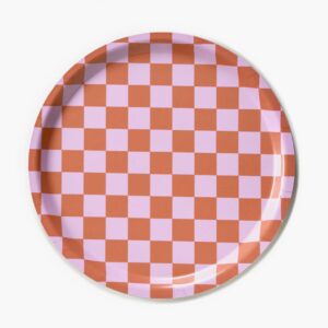 Birkenholztablett aus Schweden rund rosa-orange