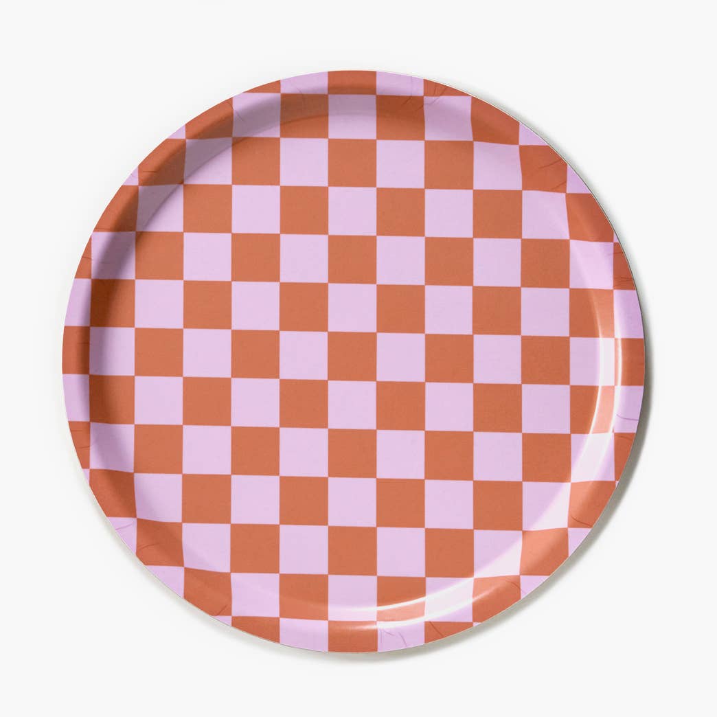 Birkenholztablett aus Schweden rund rosa-orange