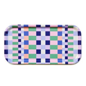 Birkenholztablett aus Schweden 42 x 22 cm mit farbigem Rechteckmuster